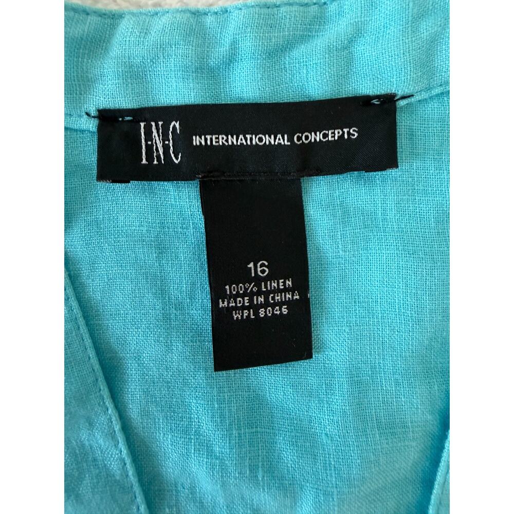 INC Linen Tie-Dye Ombre Button Down v neck Shirt roll tab Crystal button Sz-16 - Picture 4 of 8